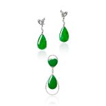 JADEITE AND DIAMOND PENDANT AND EARRING SET (2)