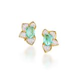 PAIR OF EMERALD AND DIAMOND EARRINGS