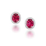 PAIR OF RUBELLITE TOURMALINE AND DIAMOND EARRINGS