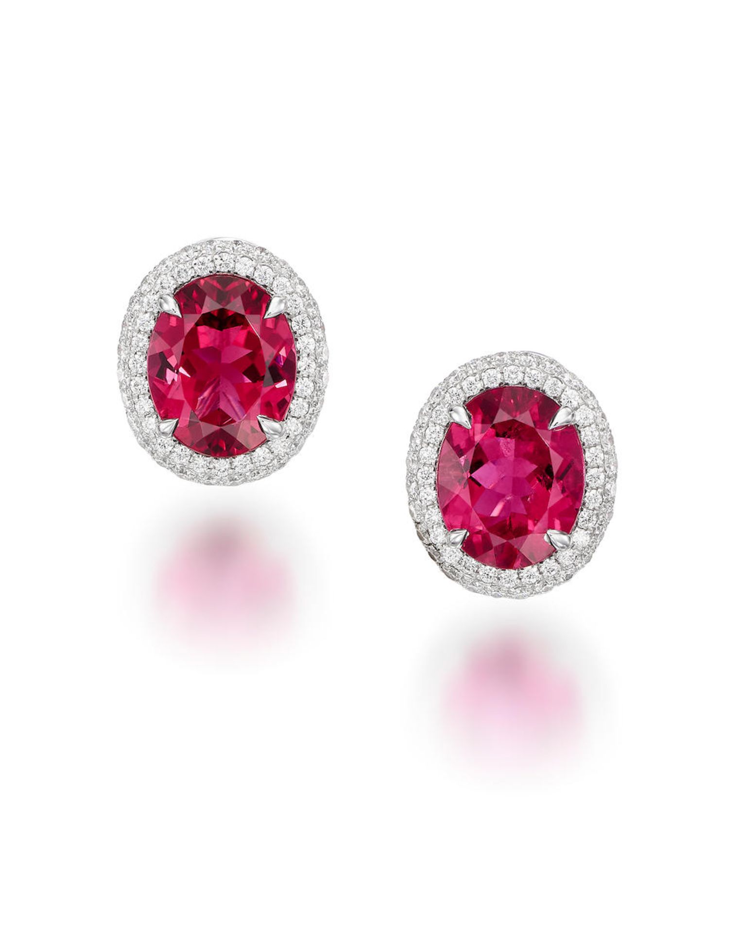 PAIR OF RUBELLITE TOURMALINE AND DIAMOND EARRINGS