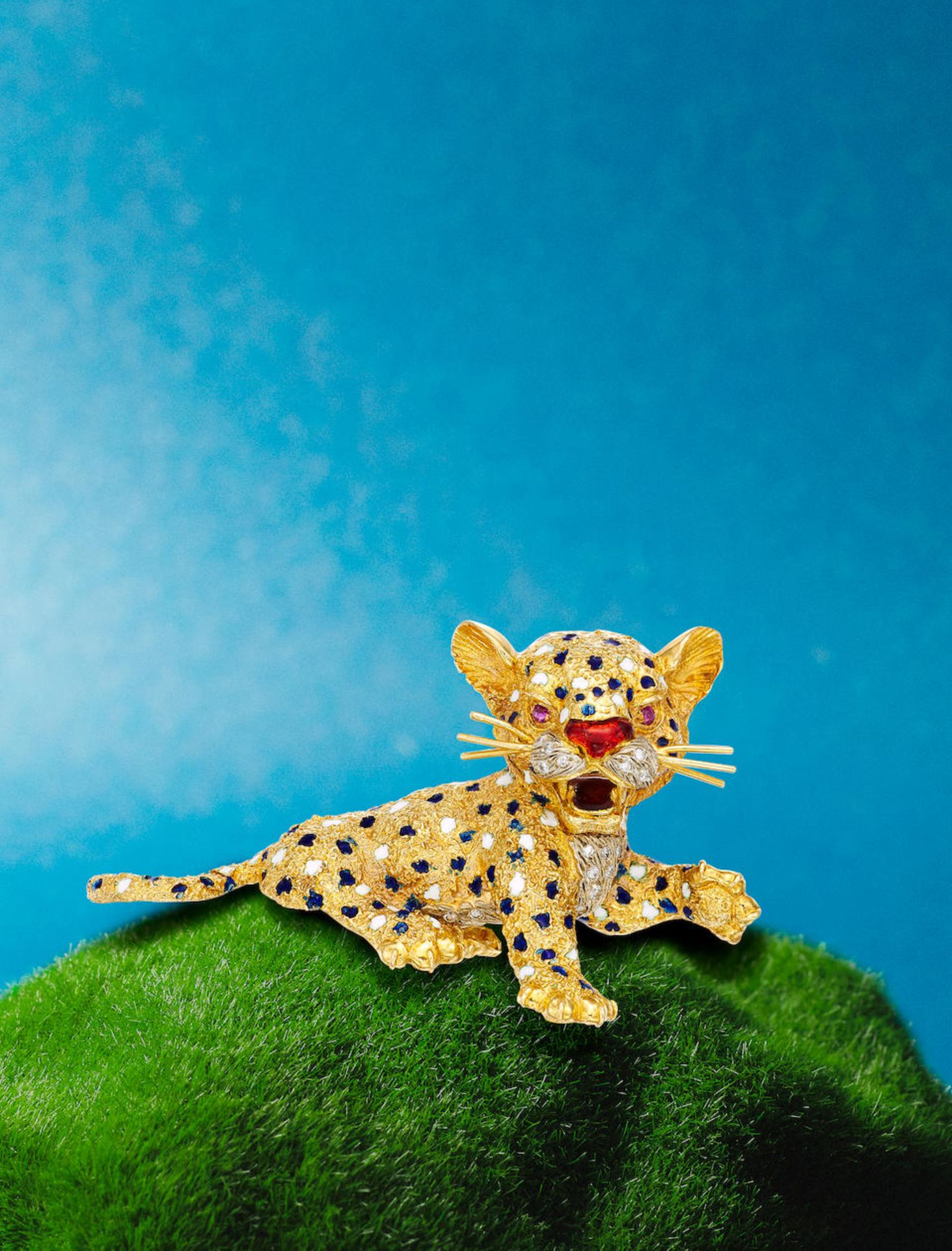 GOLD, ENAMEL, GEM-SET AND DIAMOND 'LEOPARD CUB' BROOCH - Image 2 of 2