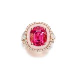 CLAUDIA MA: PINK TOURMALINE, ENAMEL, BOULDER OPAL AND DIAMOND RING