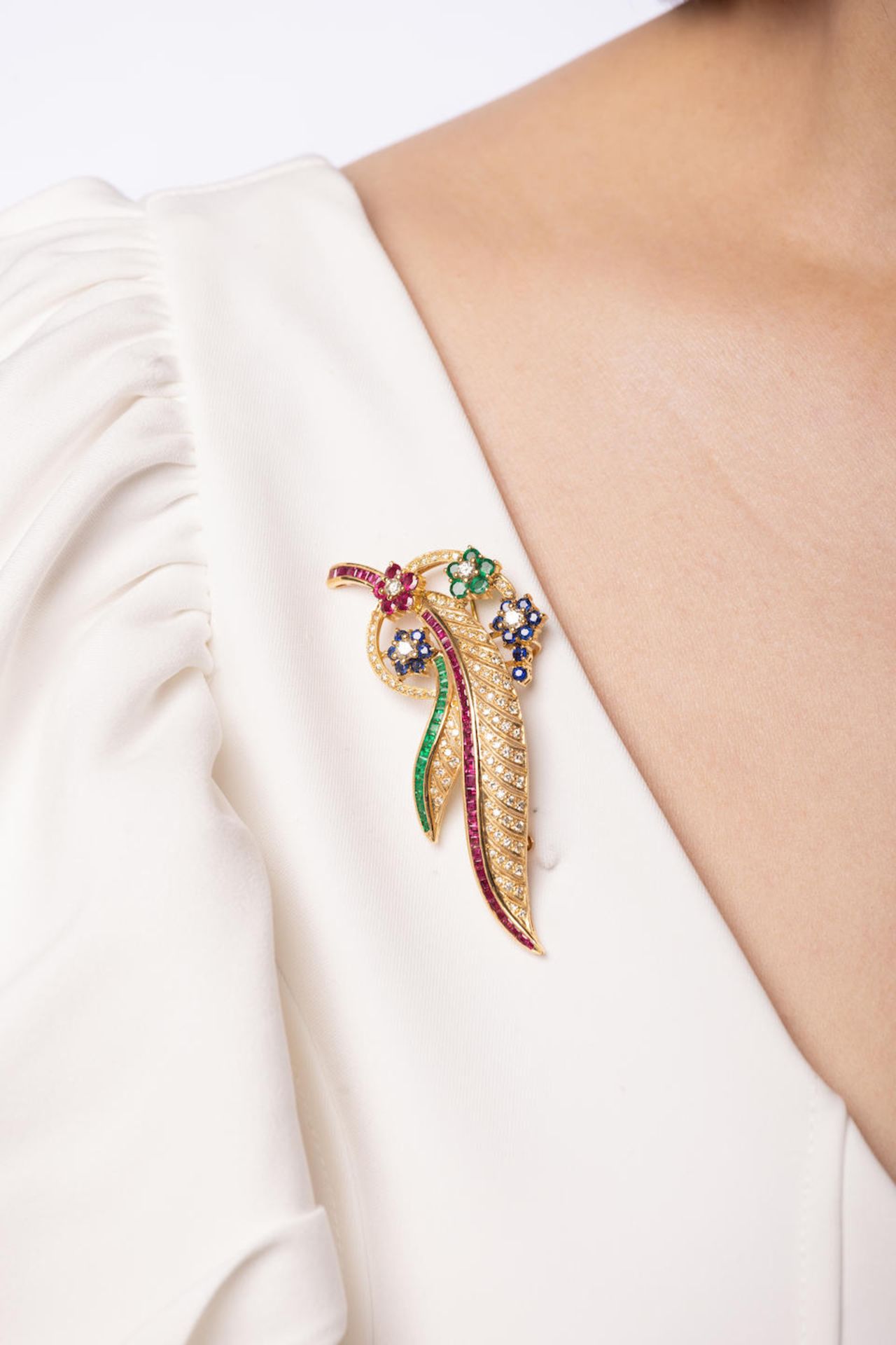 GEM-SET AND DIAMOND 'FEATHER' BROOCH - Image 2 of 2