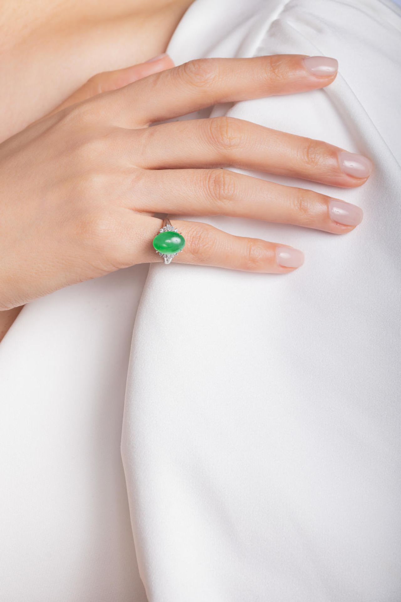 JADEITE AND DIAMOND RING - Bild 3 aus 3