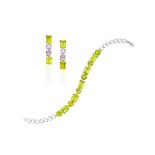 PERIDOT BRACELET, AND PAIR OF PERIDOT AND MULTI-COLOURED SPINEL PENDENT EARRINGS (2)