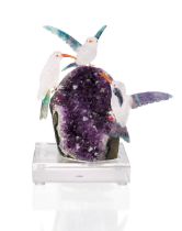 CRYSTAL, FLUORITE AND AMETHYST 'HUMMINGBIRD' ORNAMENT