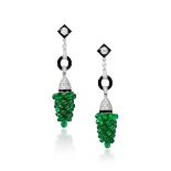 PAIR OF TSAVORITE GARNET, ENAMEL AND DIAMOND 'GRAPE' PENDENT EARRINGS