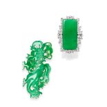 JADEITE AND DIAMOND RING AND JADEITE 'DRAGON' PENDANT (2)