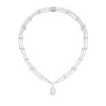 CULTURED PEARL AND DIAMOND PENDANT NECKLACE