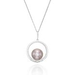 GRAY CULTURED PEARL AND DIAMOND PENDANT NECKLACE
