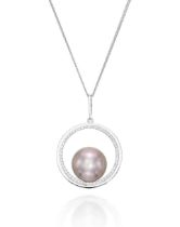 GRAY CULTURED PEARL AND DIAMOND PENDANT NECKLACE