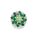 GREEN TOURMALINE, TSAVORITE GARNET AND DIAMOND RING