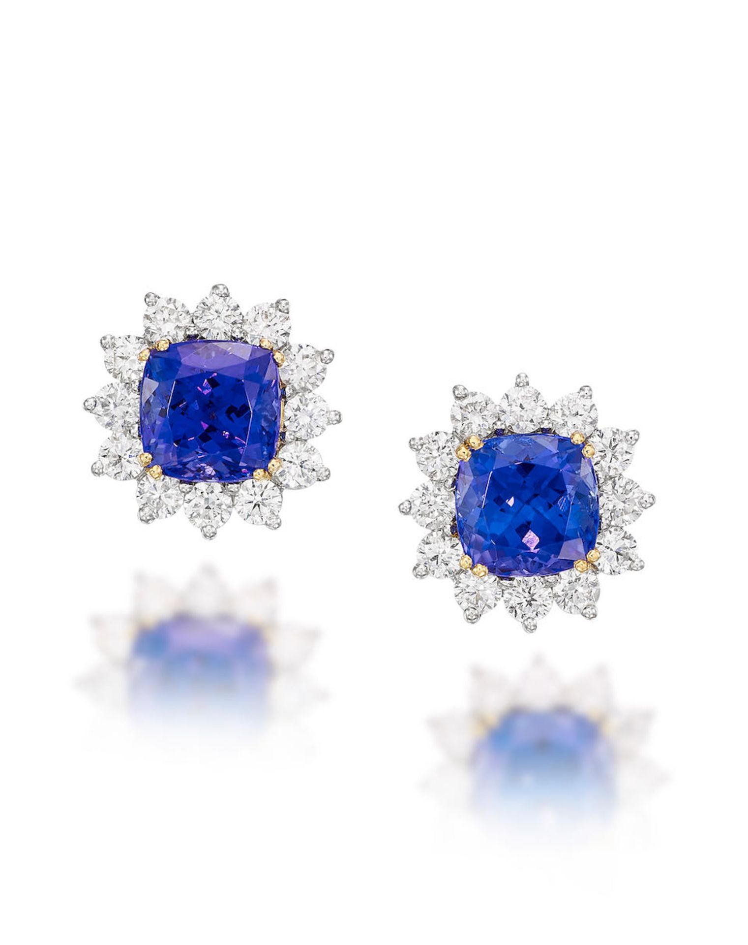 PAIR OF TANZANITE AND DIAMOND EARSTUDS