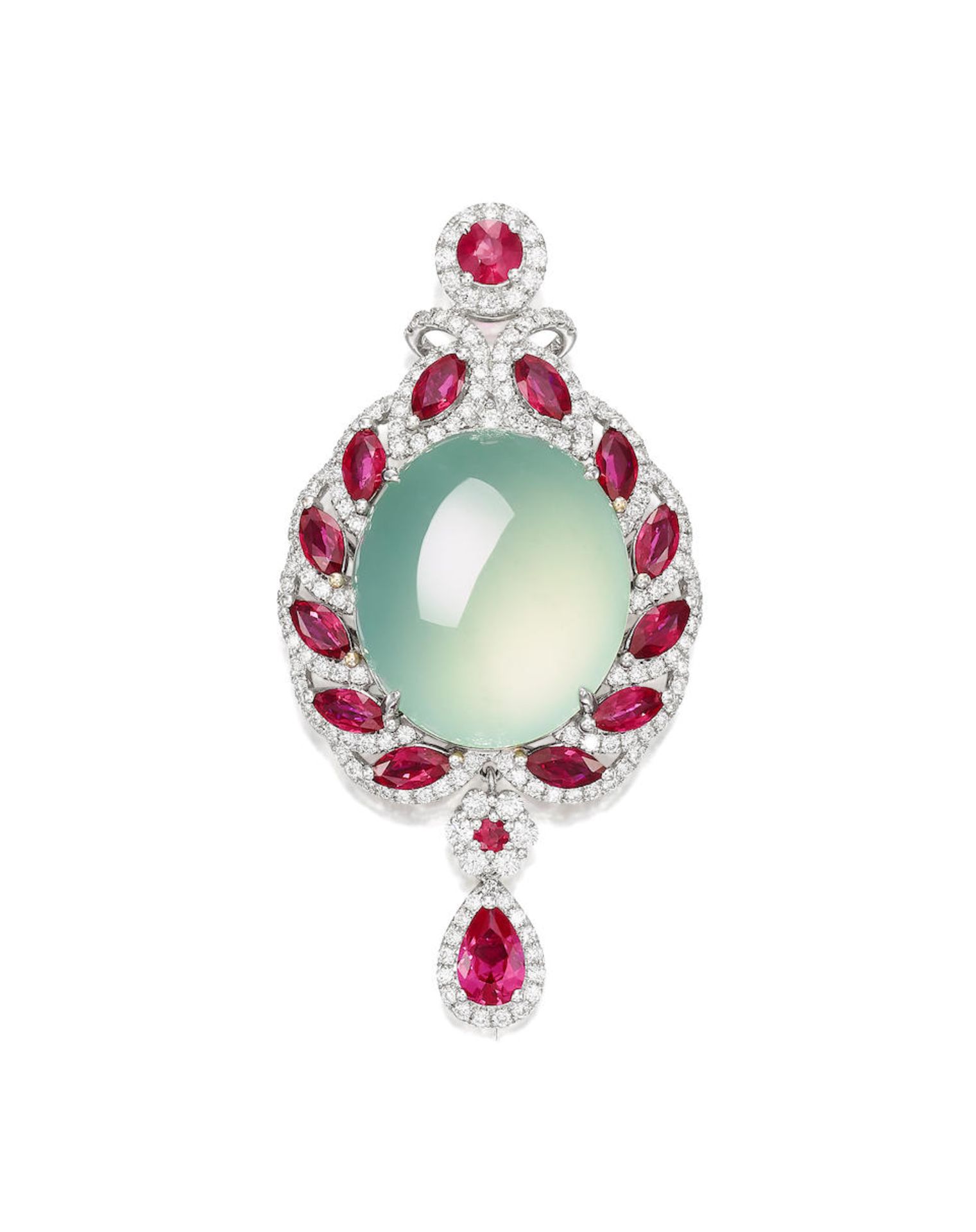 ICY JADEITE, GEM-SET AND DIAMOND PENDANT