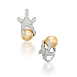 GOLDEN CULTURED PEARL AND DIAMOND 'STARFISH' RING AND PENDANT SET (2)