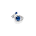 COLOUR-CHANGE BLUE SPINEL, SAPPHIRE AND DIAMOND RING