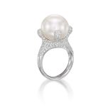 CULTURED PEARL AND DIAMOND RING