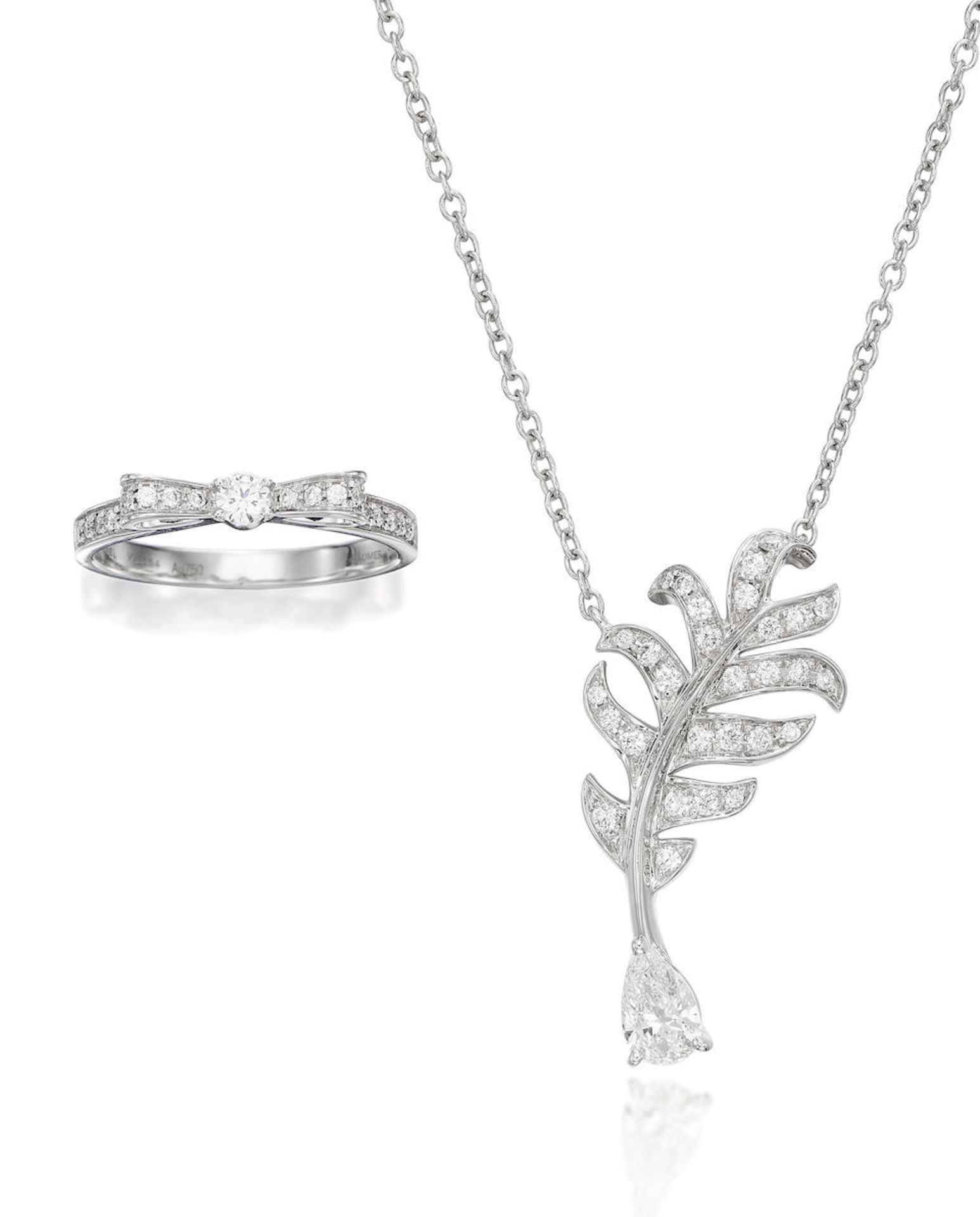 CHANEL: DIAMOND 'PLUME DE CHANEL' PENDANT NECKLACE, AND DIAMOND 'RUBAN' RING (2)