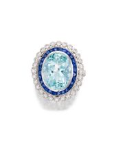 AQUAMARINE, GEM-SET AND DIAMOND RING