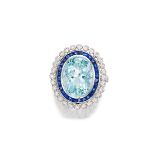 AQUAMARINE, GEM-SET AND DIAMOND RING