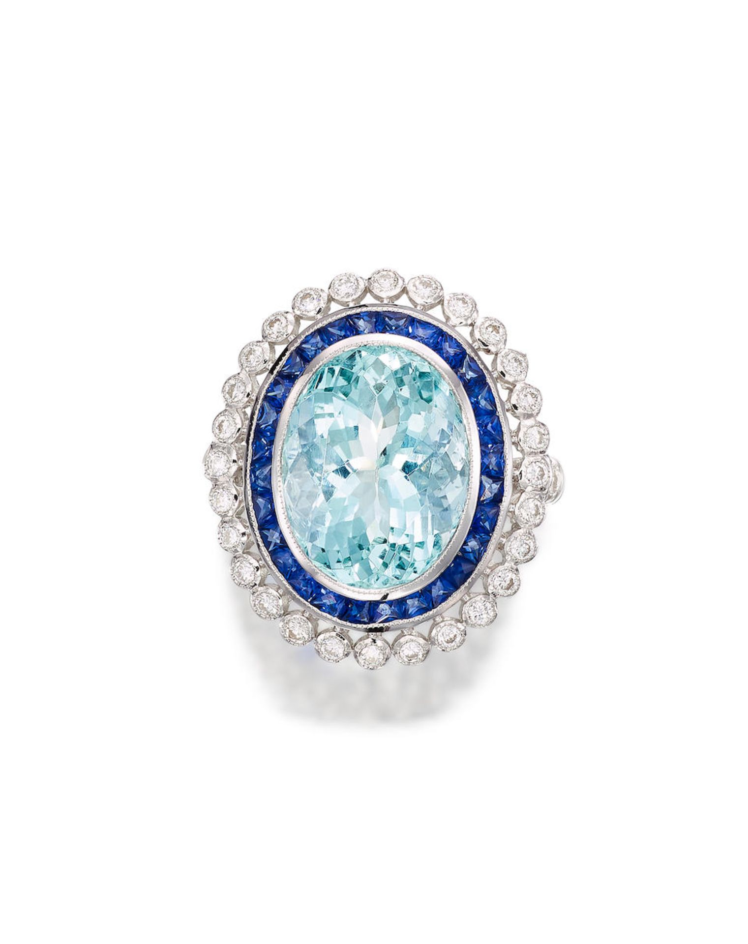 AQUAMARINE, GEM-SET AND DIAMOND RING