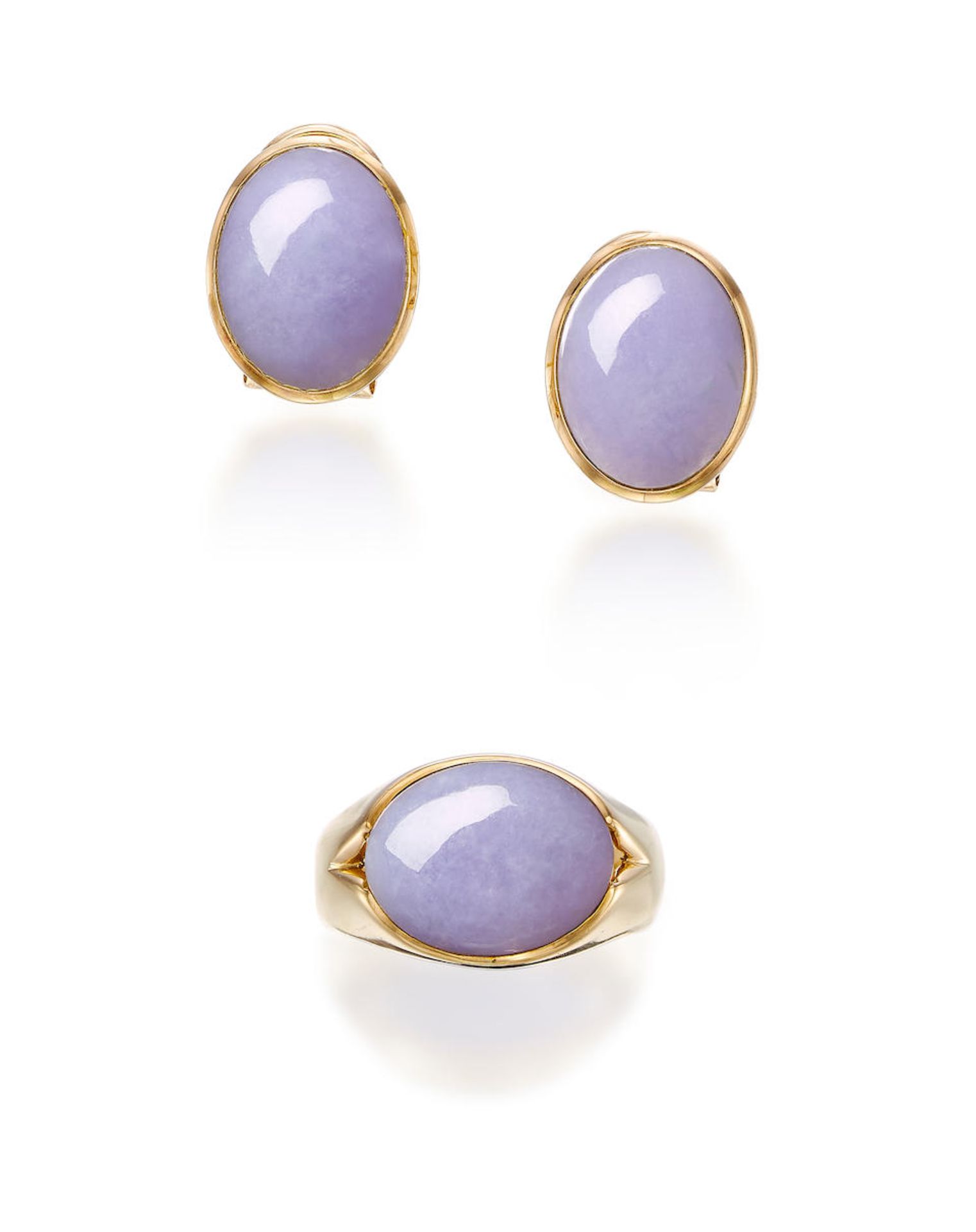 LAVENDER JADEITE RING AND EARRING SET (2)
