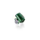 GREEN TOURMALINE, SAPPHIRE, EMERALD AND DIAMOND RING