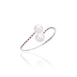 CULTURED PEARL, RUBY AND DIAMOND CROSSOVER BANGLE