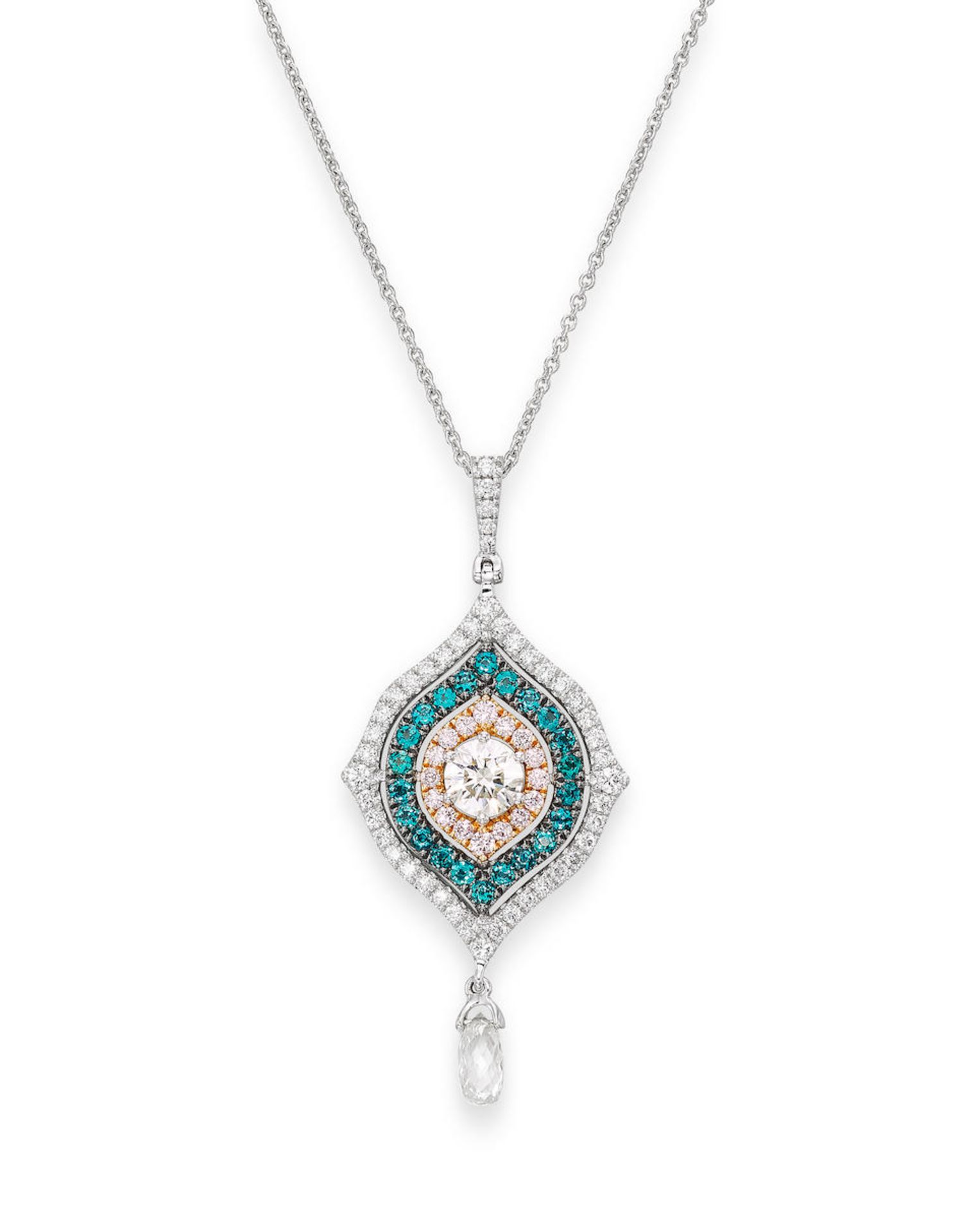 DIAMOND, ALEXANDRITE CHRYSOBERYL AND COLOURED DIAMOND PENDANT NECKLACE