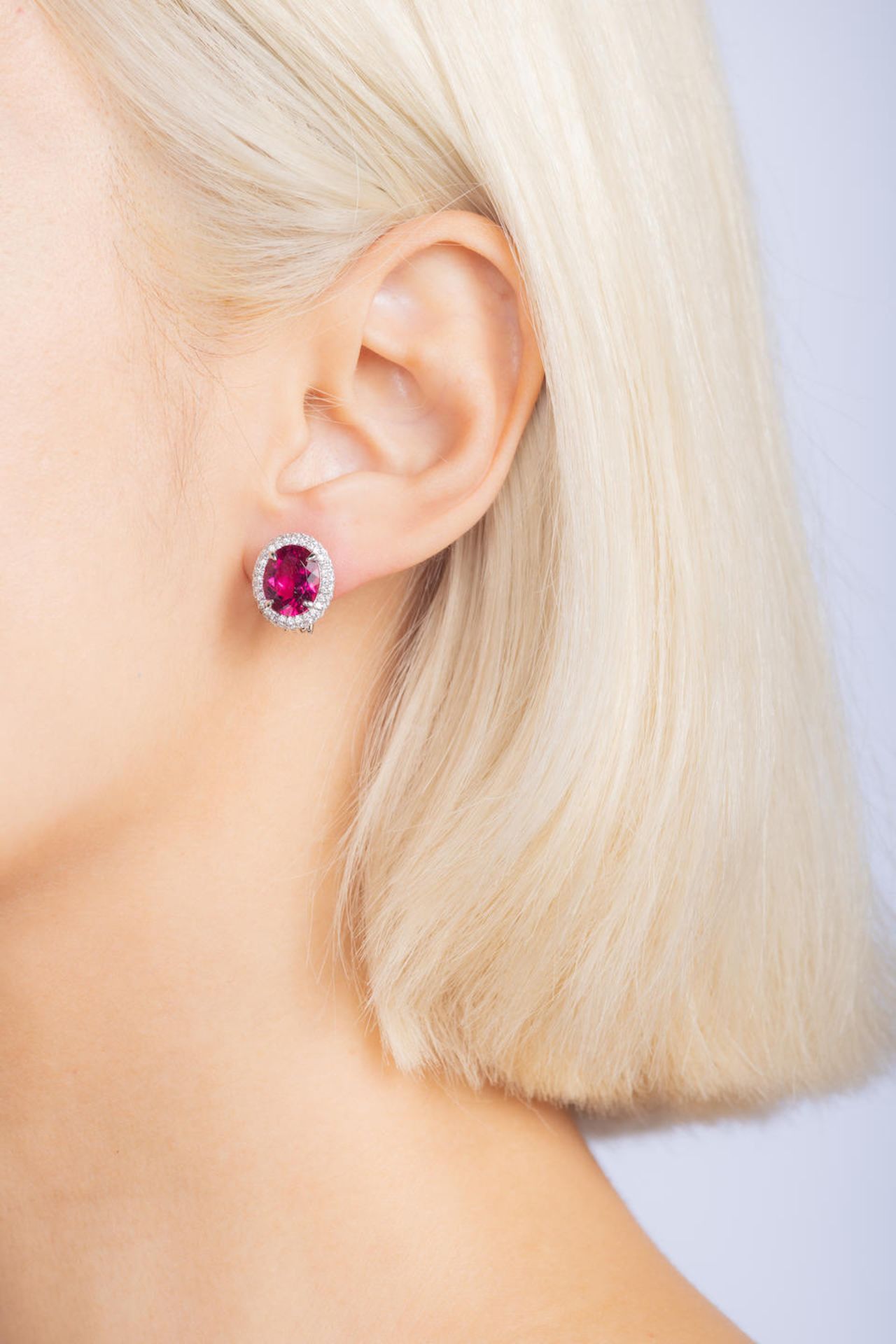 PAIR OF RUBELLITE TOURMALINE AND DIAMOND EARRINGS - Image 2 of 2