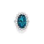 INDICOLITE TOURMALINE AND DIAMOND RING