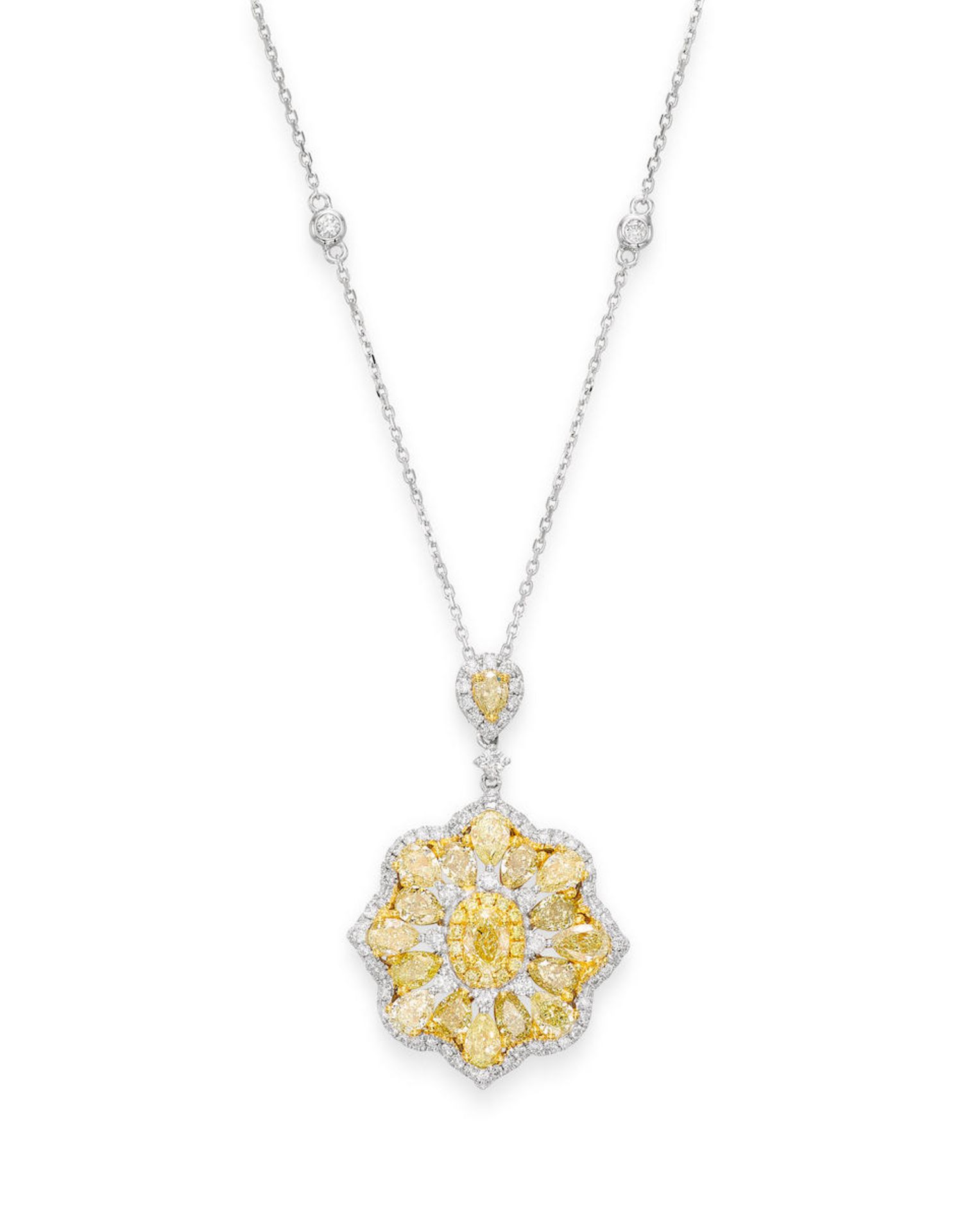 COLOURED DIAMOND AND DIAMOND PENDANT NECKLACE