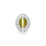 CAT'S EYE CHRYSOBERYL AND DIAMOND RING