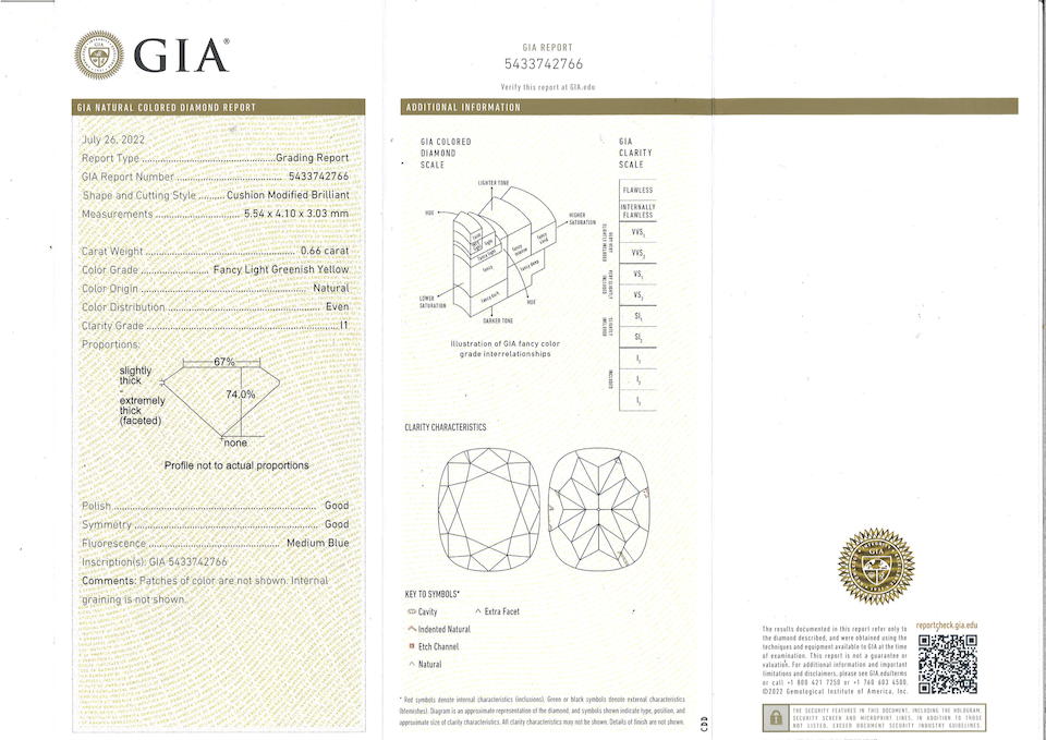 FANCY LIGHT GREENISH YELLOW DIAMOND, COLOURED DIAMOND AND DIAMOND RING - Image 2 of 2