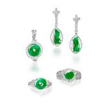 GROUP OF JADEITE AND DIAMOND JEWELLERY (4)