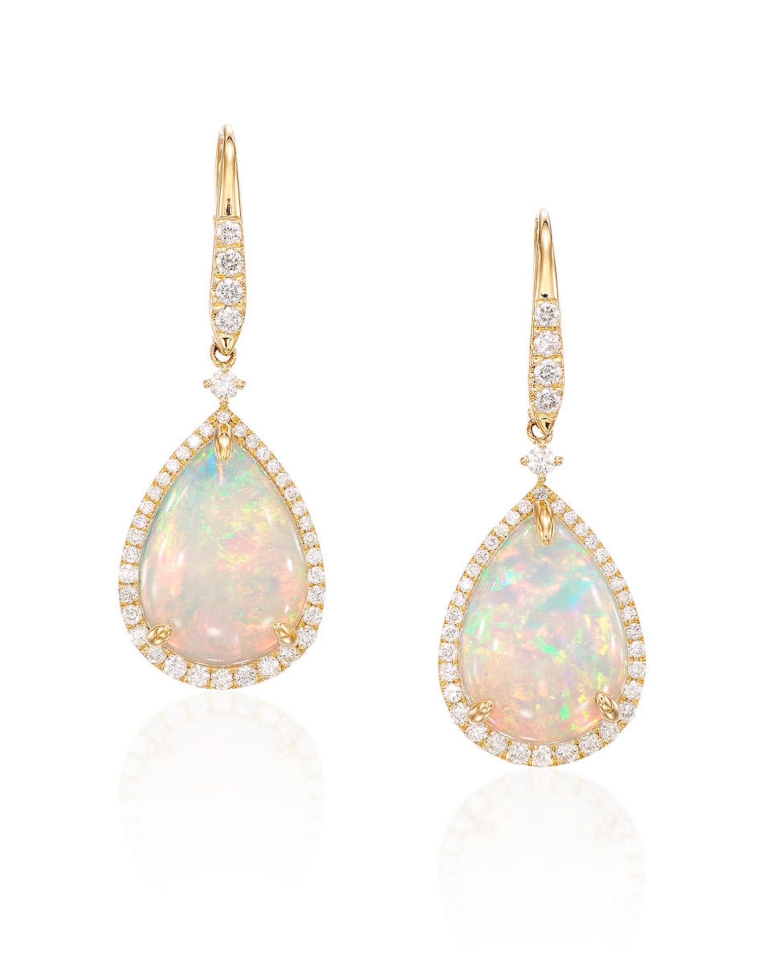 PAIR OF OPAL AND DIAMOND EARRINGS 蛋白石配鑽石耳環 Opals: approx. 14.60cts ...