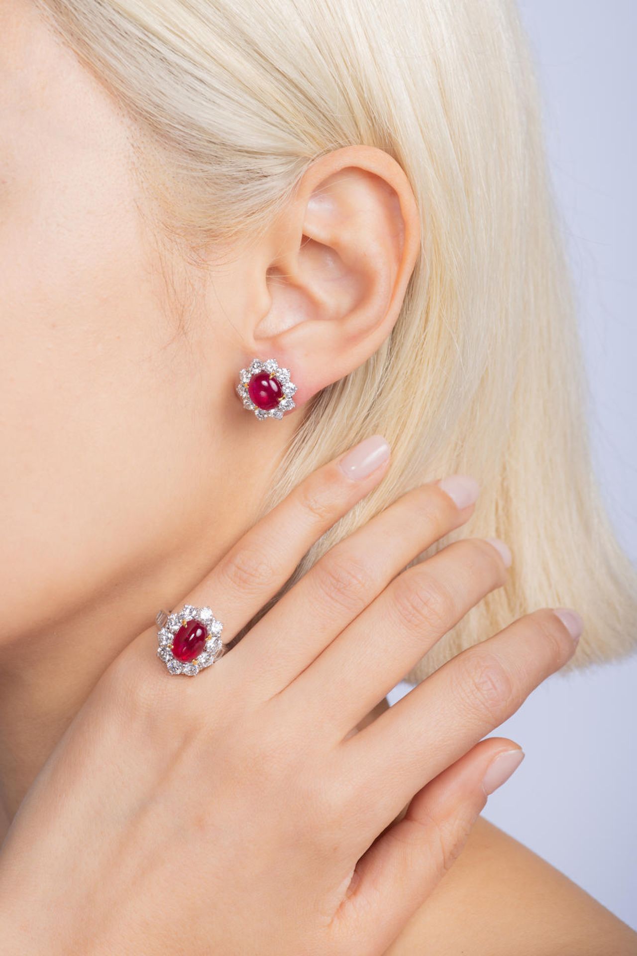 RUBY AND DIAMOND RING AND EARRING SET (2) - Image 3 of 3