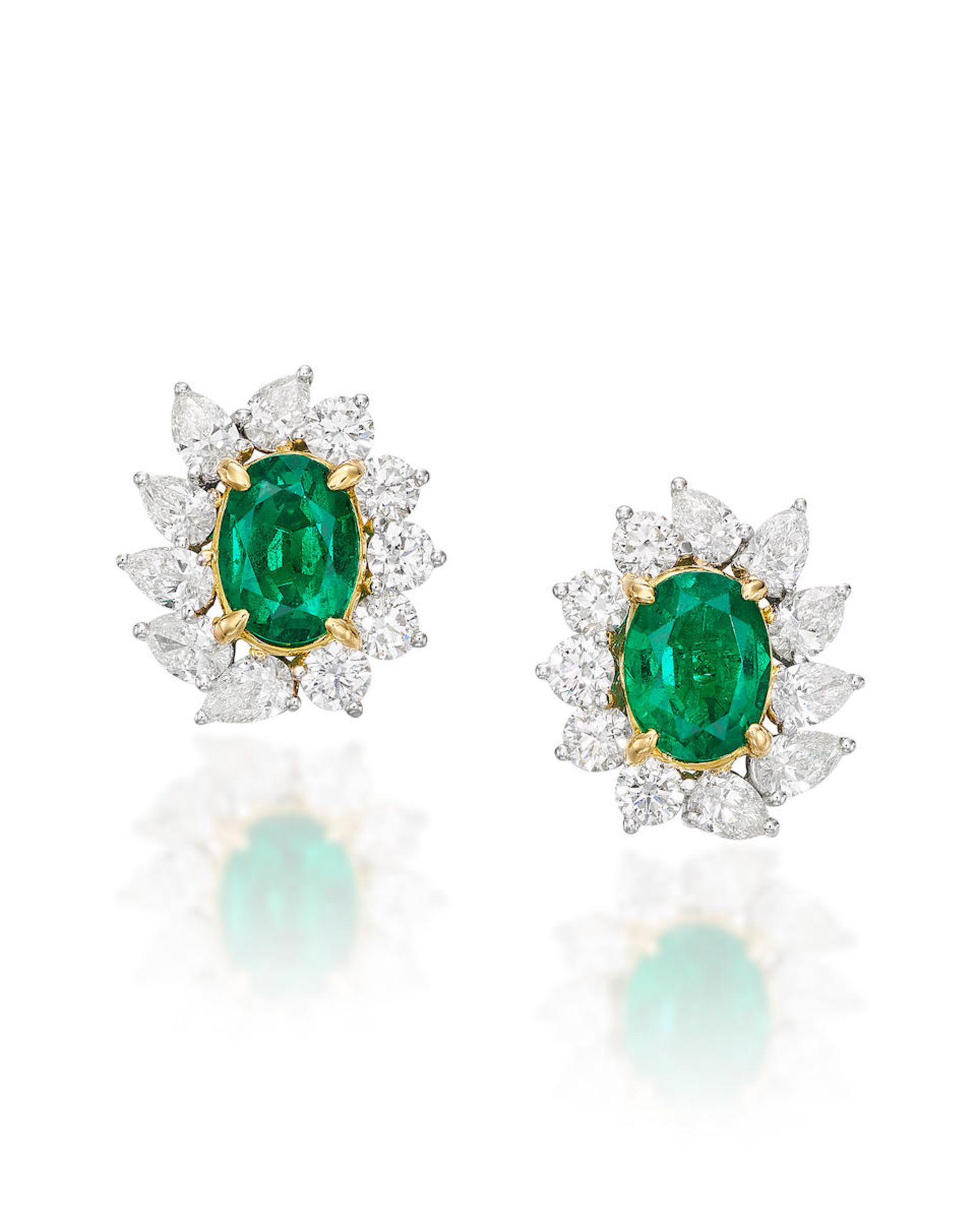 PAIR OF EMERALD AND DIAMOND EARRINGS