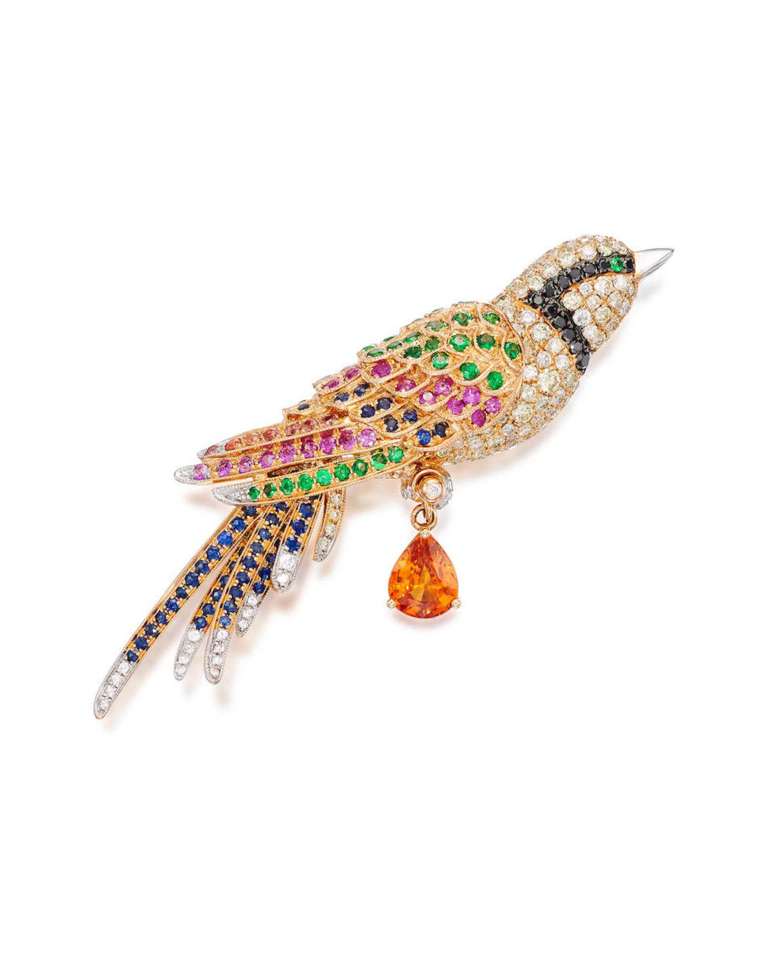 GEM-SET AND DIAMOND 'BIRD' BROOCH