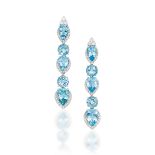 PAIR OF AQUAMARINE AND DIAMOND PENDENT EARRINGS