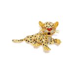 GOLD, ENAMEL, GEM-SET AND DIAMOND 'LEOPARD CUB' BROOCH