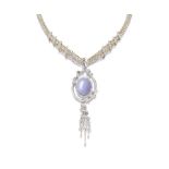 LAVENDER JADEITE AND DIAMOND PENDANT NECKLACE