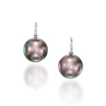 PAIR OF GRAY CULTURED PEARL PENDENT EARRINGS