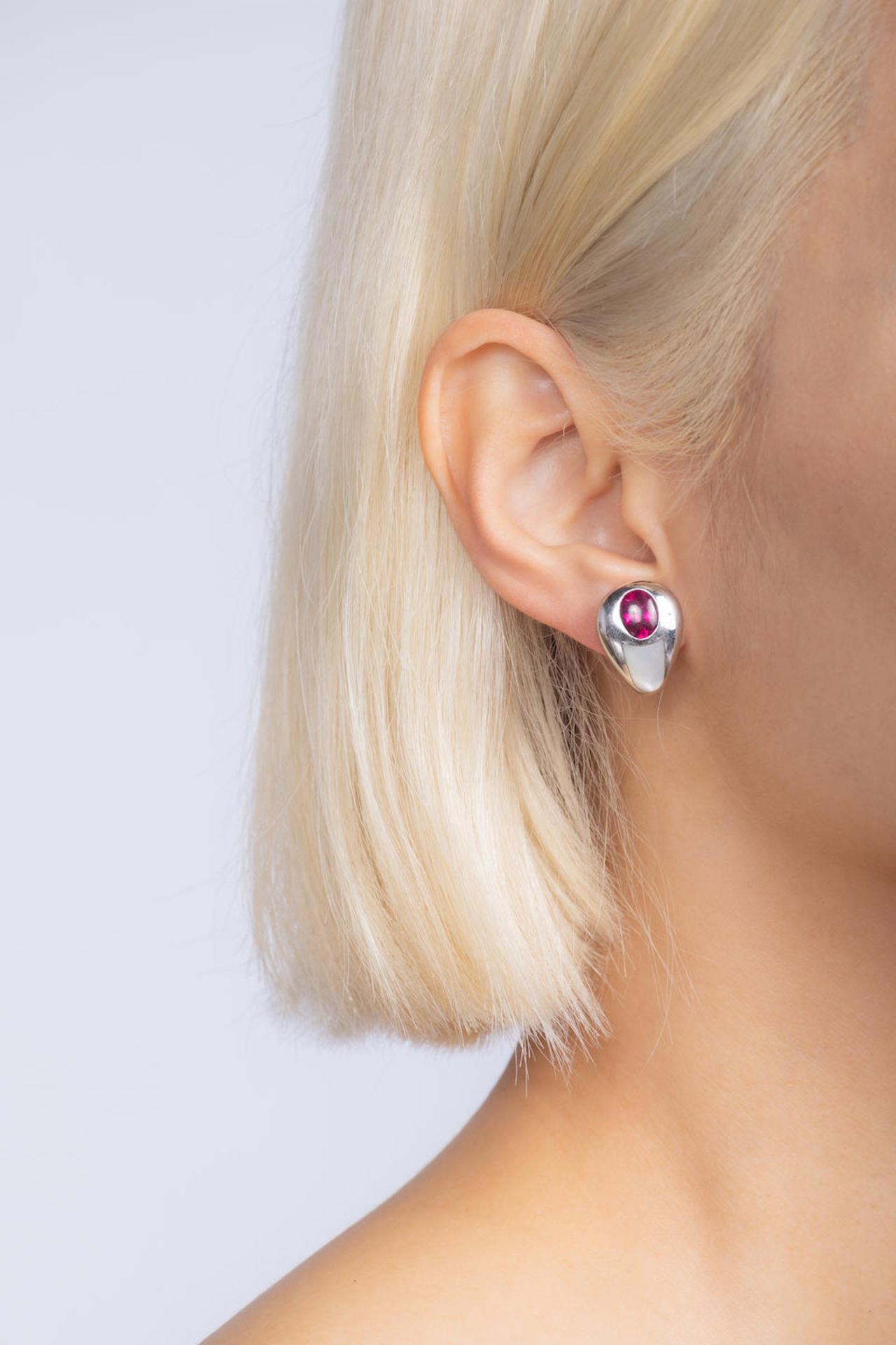 MAUBOUSSIN: PAIR OF RUBELLITE TOURMALINE AND MOTHER-OF-PEARL EARCLIPS - Image 2 of 2