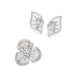 DIAMOND BROOCH/ PENDANT AND EARRING SET (2)