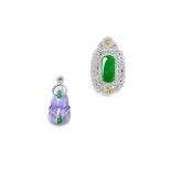 JADEITE, COLOURED DIAMOND AND DIAMOND PENDANT/ BROOCH, AND LAVENDER JADEITE, JADEITE, AND DIAMON...