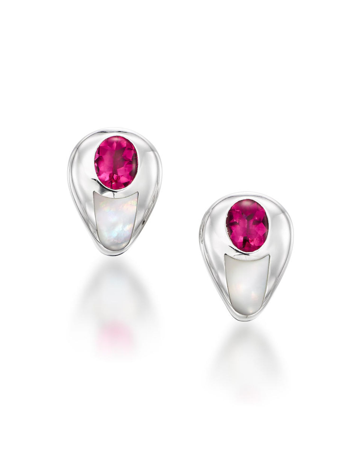 MAUBOUSSIN: PAIR OF RUBELLITE TOURMALINE AND MOTHER-OF-PEARL EARCLIPS