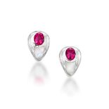 MAUBOUSSIN: PAIR OF RUBELLITE TOURMALINE AND MOTHER-OF-PEARL EARCLIPS