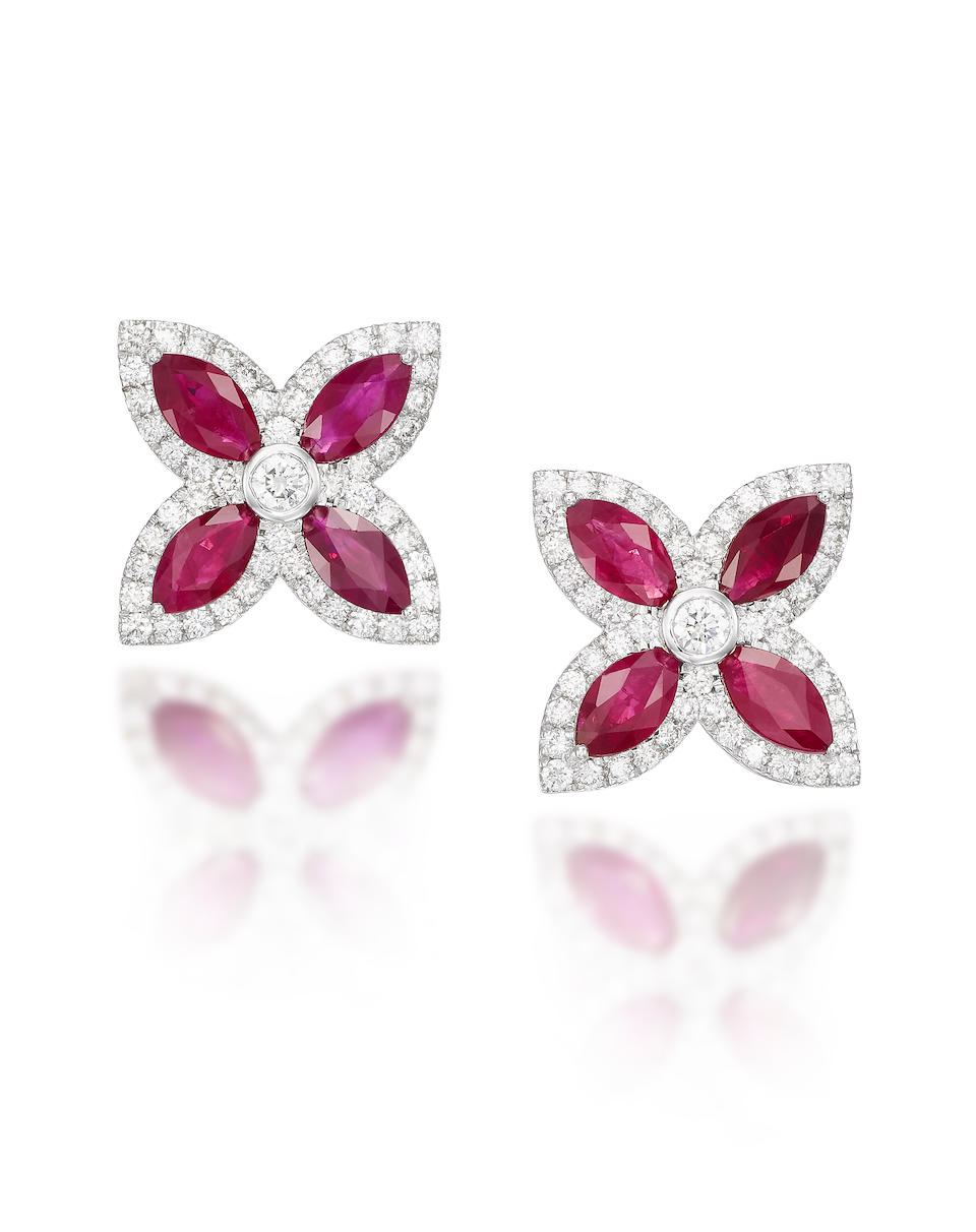 PAIR OF RUBY AND DIAMOND EARRINGS