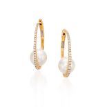 PAIR OF CULTURED PEARL AND DIAMOND EARRINGS
